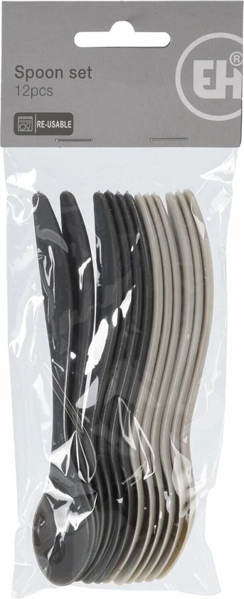 Excellent Houseware 12x Eierlepels Zwart/grijs Kunststof 14 Cm - Afbeelding 3