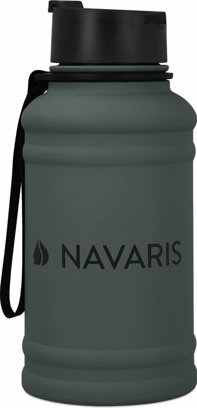 Navaris Fitness Drinkfles 1,3 Liter - Lichte Waterfles Van Roestvrij Staal Grijs - Grote Grijze Waterfles RVS Voor Sport, Fitness, Yoga En Kamperen - Afbeelding 5