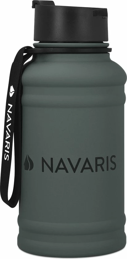 Navaris Fitness Drinkfles 1,3 Liter - Lichte Waterfles Van Roestvrij Staal Grijs - Grote Grijze Waterfles RVS Voor Sport, Fitness, Yoga En Kamperen