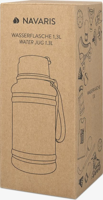 Navaris Fitness Drinkfles 1,3 Liter - Lichte Waterfles Van Roestvrij Staal Grijs - Grote Grijze Waterfles RVS Voor Sport, Fitness, Yoga En Kamperen - Afbeelding 2