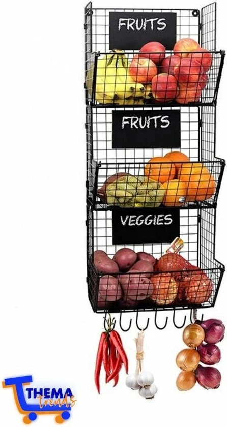 ThemaTrends® Ophangbare Fruitmanden Tot 24 Kilo - Fruit Basket - Zwart - Metaal - Bananenhouder - Afbeelding 4