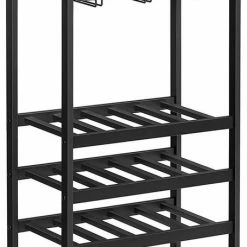 UA Wijnrek, Flessenrek, Voor 20 Flessen, Met Glashouder, Voor Kelder, Keuken, Eetkamer, Industriële Stijl, 50 X 32 X 100 Cm, Bruin-zwart