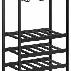 VinoDiMontagna Wijnrek - Wijnmeubel - Metaal - Hout - Flessenrek Voor 20 Flessen Met Glashouder, Voor Kelder, Keuken, Eetkamer - Industriële Stijl - 50 X 32 X 100 Cm (L X B X H)