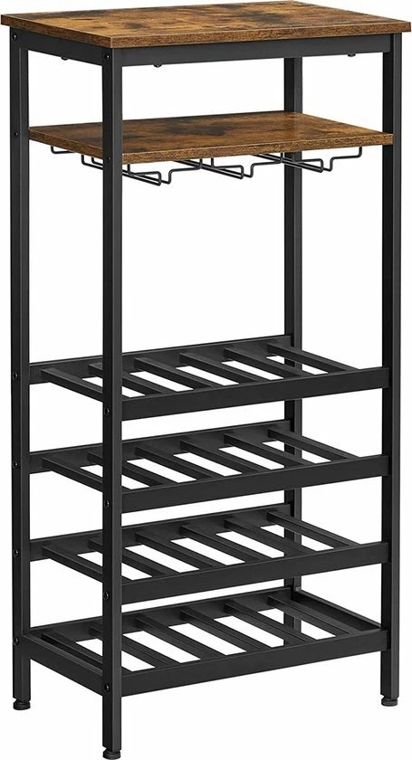 VinoDiMontagna Wijnrek - Wijnmeubel - Metaal - Hout - Flessenrek Voor 20 Flessen Met Glashouder, Voor Kelder, Keuken, Eetkamer - Industriële Stijl - 50 X 32 X 100 Cm (L X B X H)