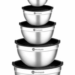 Rednas 6-delige XXL Mengkommen Set - Beslagkommen - Mengkom Met Deksel - Beslagkom - Mengkommen Voor Beslag/Salade - RVS