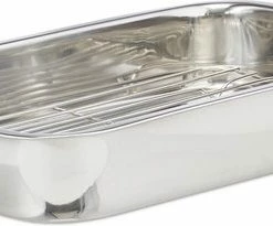 Relaxdays Braadslede Met Rooster - Edelstaal - Ovenschaal - Braadpan - Braadslee - Zilver - L