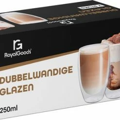 RoyalGoods® Dubbelwandige Glazen – Koffieglazen - Theeglazen – 250ML – 4 Stuks – Cappuccino Glazen - Latte Macchiato Glazen