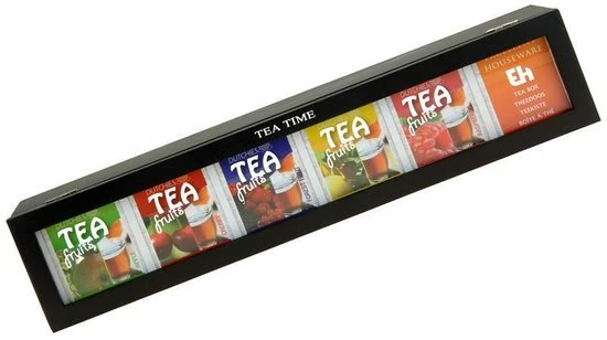 Merkloos Theedoos Theekist Zwart Met 6 Vakken - Afbeelding 3