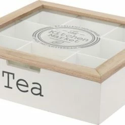 Excellent Houseware MDF En Beechwood Houten Theedoos Wit 9-vaks 24 X 24 X 7 Cm - Theedozen/theekisten