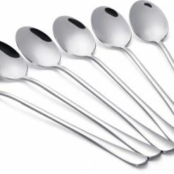 Alheco Set Van 6 Lange Ovale Lepels - Latte Macchiato - Dessertlepels - 19,5cm - Sorbetlepels - IJslepels - Theelepels - Zilver