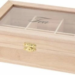 Merkloos Houten Theedoos 6-vaks 21 Cm - Theedozen/theekisten Van Hout 21 Cm