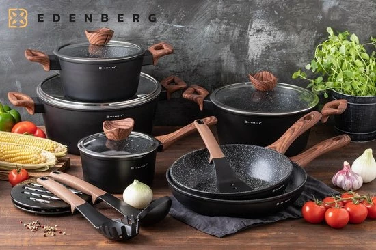EDENBERG Edënbërg Black Line - 15-delige Luxe Pannenset Van Gesmeed Aluminium - Afbeelding 3
