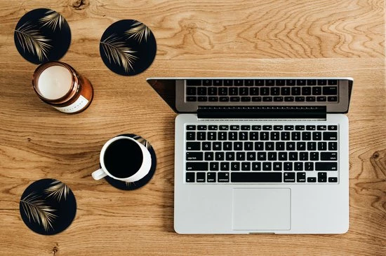 KitchenYeah Onderzetters Voor Glazen - Goud Print - Zwart - Rond - Planten - Onderleggers Voor Glazen - 10x10 Cm - 6 Stuks - Afbeelding 2