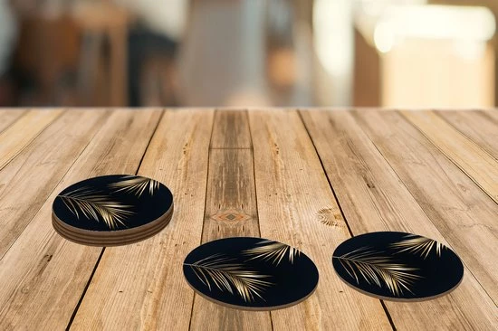 KitchenYeah Onderzetters Voor Glazen - Goud Print - Zwart - Rond - Planten - Onderleggers Voor Glazen - 10x10 Cm - 6 Stuks - Afbeelding 4