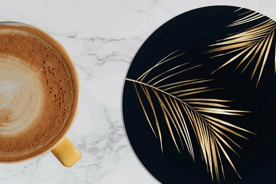 KitchenYeah Onderzetters Voor Glazen - Goud Print - Zwart - Rond - Planten - Onderleggers Voor Glazen - 10x10 Cm - 6 Stuks - Afbeelding 5