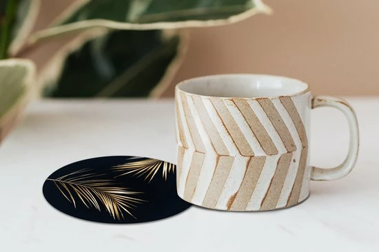 KitchenYeah Onderzetters Voor Glazen - Goud Print - Zwart - Rond - Planten - Onderleggers Voor Glazen - 10x10 Cm - 6 Stuks - Afbeelding 6