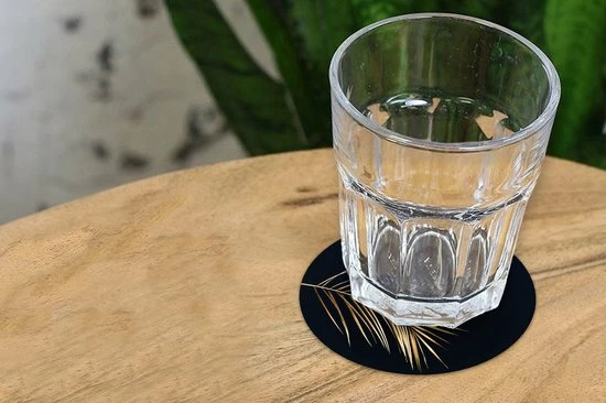 KitchenYeah Onderzetters Voor Glazen - Goud Print - Zwart - Rond - Planten - Onderleggers Voor Glazen - 10x10 Cm - 6 Stuks - Afbeelding 7