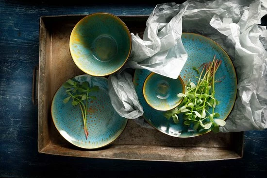 Palmer Bord Diep Lotus 21 Cm Zwart Turquoise Stoneware 2 Stuk(s) - Afbeelding 3