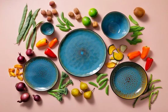 Palmer Bord Diep Lotus 21 Cm Zwart Turquoise Stoneware 2 Stuk(s) - Afbeelding 4