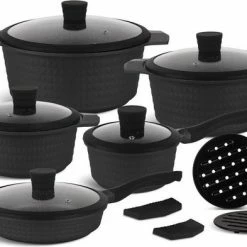 EDENBERG Edënbërg Black Line - 12-delige Luxe Pannenset Van Gesmeed Aluminium