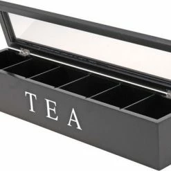 Merkloos Theedoos Theekist Zwart Met 6 Vakken