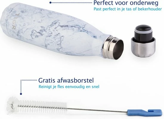 TIGR The Original - Drinkfles - Thermosfles - RVS - 500ml - Marmer - Met Afwasborstel - Afbeelding 5