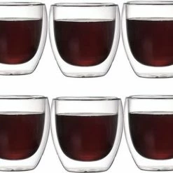 Faseras Theeglazen Set - Dubbelwandige Cappuccino Glazen - 250 Ml - 6 Stuks - Latte Macchiato Koffieglazen - 6x Dubbelwandig Thee Glas / Koffie Kop - Koffieglas - Kopjes