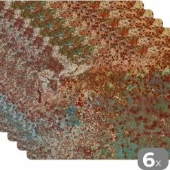 KitchenYeah Placemat - Roest Print - Staal - Blauw - 45x30 Cm - 6 Stuks - Hittebestendig - Anti-Slip - Onderlegger - Afneembaar