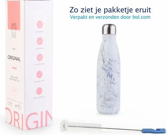 TIGR The Original - Drinkfles - Thermosfles - RVS - 500ml - Marmer - Met Afwasborstel - Afbeelding 4