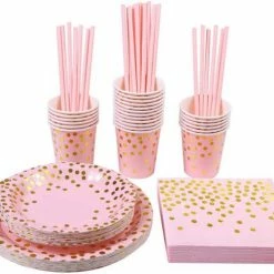 Merkloos Wegwerp Servies Set 25 Personen - Borden En Bekers Feestartikelen - 25 Gasten – Roze Goud - Feestservies