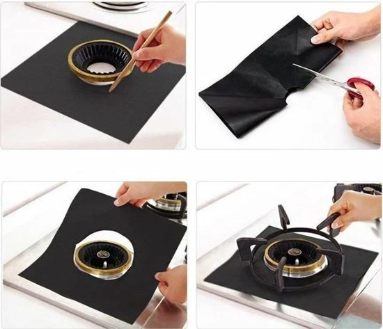 Merkloos Gasfornuis Beschermers (Zwart) (4 Stuks) - Afdekplaat Voor Fornuis - Afdekplaat Voor Kookplaat - Afdekplaat Inductie - Ovenbeschermer - Pannendrager - Gasfornuis Accessoires - Afbeelding 3