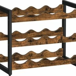 VinoDiMontagna Wijnrek - 3-laags - 12 Flessen - Bamboe Fleshouder Voor Keuken, Bar, Eetkamer, Woonkamer - Rustiek Bruin En Zwart