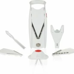 Börner Mandoline V5 Plus | 6-delige Set | Inclusief Dunschiller | 6 Snijdiktes | Geschikt Als Frietsnijder | BPA-vrij En Roestvrij | Wit