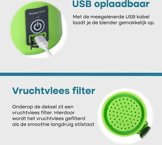 Proudproducts – Smoothie Blender – To-Go – Blender Voor Onderweg – USB Oplaadbaar – Blender – Smoothie – Compact – Draadloos - Zwart - Afbeelding 4