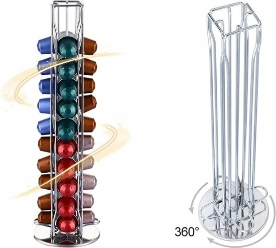 Poolster Capsulehouder Voor 40 Nespresso Cups - Cup Houder – 360° Draaibaar – Stijlvol Aluminium – Geschikt Voor 40 Koffie Cups – Met Doosje 10 Nespresso Cups Van L’Or - Afbeelding 5