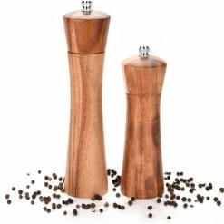 VITAMO™ Peper En Zoutmolen Set Van Acacia Hout Met Keramische Maalschijven - Grove En Fijne Maling - Instelbaar - Handmatig - Duurzaam En Tijdloos Acaciahout