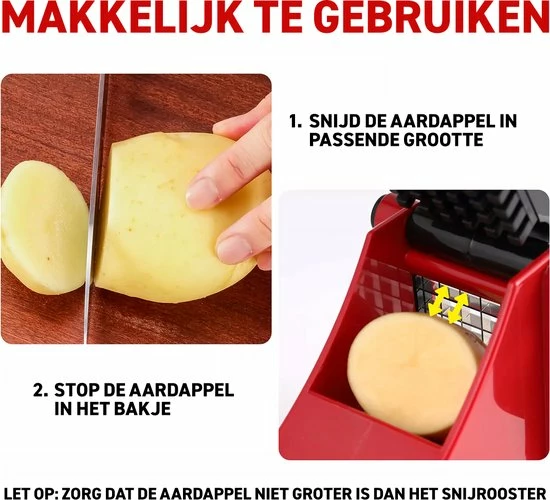 Merkloos Frietsnijder - Patatsnijder - Groentesnijder - Roestvrijstaal - Raspen, Schillers & Snijders - Rood - Afbeelding 7