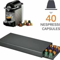 Merkloos TDR - Capsule Houder Met Lade - Geschikt Voor Nespresso En Compatible Capsules - Espresso Koffie Cups Houder - 40 Capsules - RVS - Zwart