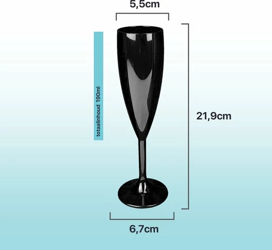 MyDrinkglass Plastic Champagneglazen Givet Zwart | Champagne Glazen Plastic | 2 Stuks | Plastic Glazen | Zero Waste | Herbruikbaar | Onbreekbaar Champagneglas | 190 Ml | - Afbeelding 2