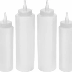 Trendo 4x Transparante Garneerflessen/doseerflessen/sausflessen 250 Ml En 400 Ml - Knijpfles/spuitfles - Doseerflacon/sausflacon