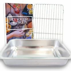 YUGN Braadslede Ovenschaal Braadslee Oven - Braadslede Met Rooster Voor Ovengerechten - Roestvrijstaal En 36x27x7CM - Cadeau Tip - Vaderdag Cadeau