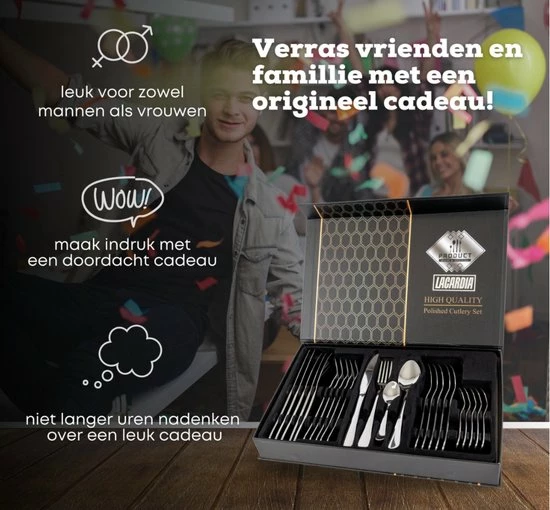 Luxecare Bestekset Zilver - 24-delig Bestek- 6 Persoons - Keuken - Afbeelding 4