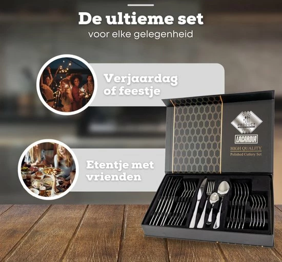 Luxecare Bestekset Zilver - 24-delig Bestek- 6 Persoons - Keuken - Afbeelding 5