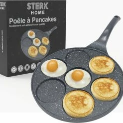 STERK HOME - Pancake Pan 7 Kop - Crepemaker - Pannenkoekenpan In Steen-look, Gegoten Aluminium, Anti-Aanbaklaag, Geschikt Voor Alle Warmtebronnen, Ook Inductie