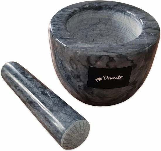 Devesto Vijzel Met Stamper - Ø 10,5 Cm - Marmer - Zwart - Mortier - Afbeelding 2