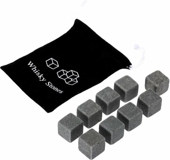 Igoods Whiskey Stones Set - 9 Stuks - IJsblokjes - Ijs Smelt - Met Opbergzak - Herbruikbare - Ice Cube - Drank Koeler - Afbeelding 2