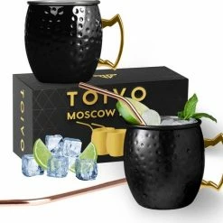 Toivo Moscow Mule Bekers DELUXE - Set Van 2 Stuks - Inclusief RVS Rietjes - Verkoperd - 500 ML - Cocktail Bekers