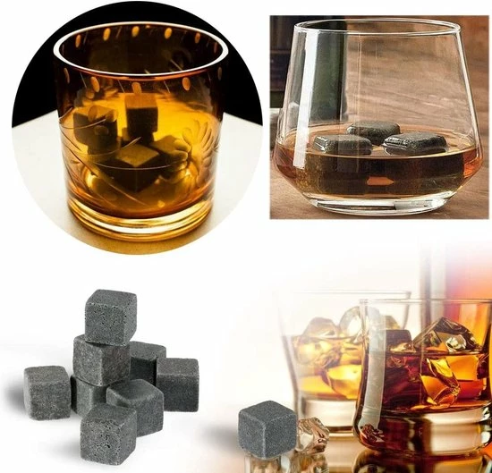 Igoods Whiskey Stones Set - 9 Stuks - IJsblokjes - Ijs Smelt - Met Opbergzak - Herbruikbare - Ice Cube - Drank Koeler - Afbeelding 5