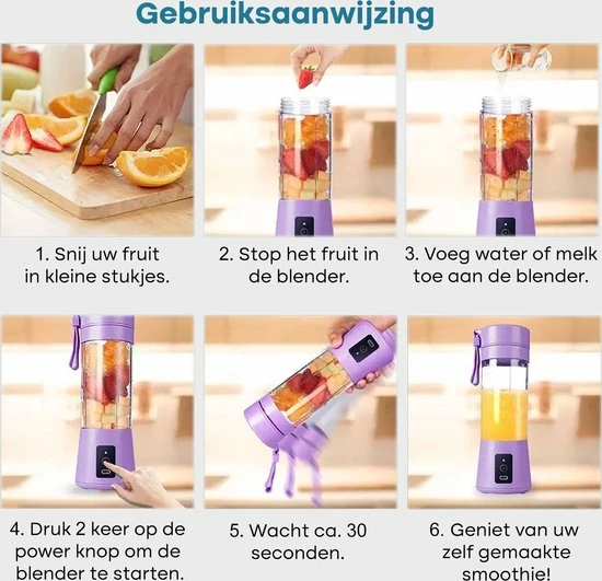 Proudproducts – Smoothie Blender – To-Go – Blender Voor Onderweg – USB Oplaadbaar – Blender – Smoothie – Compact – Draadloos - Zwart - Afbeelding 6