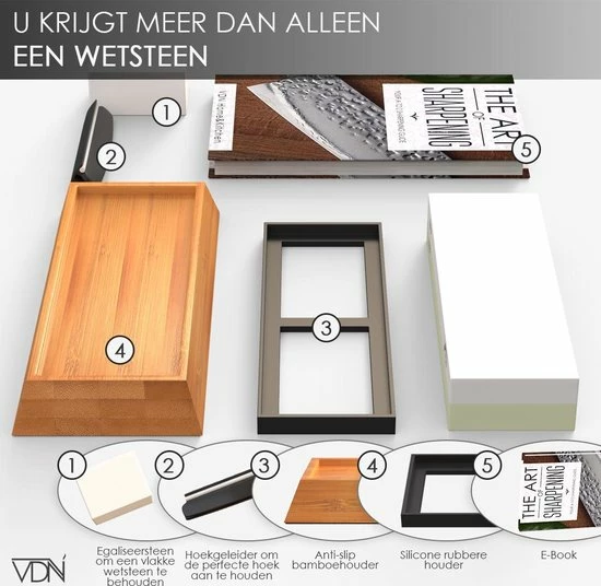 Luxe Dubbelzijdige Wetsteen Slijpsteen Set 1000 4000 Van Edelkorund (18x6x3 CM) Met E-book Voor Slijpen Van Messen E.d. Van VDN - Afbeelding 4